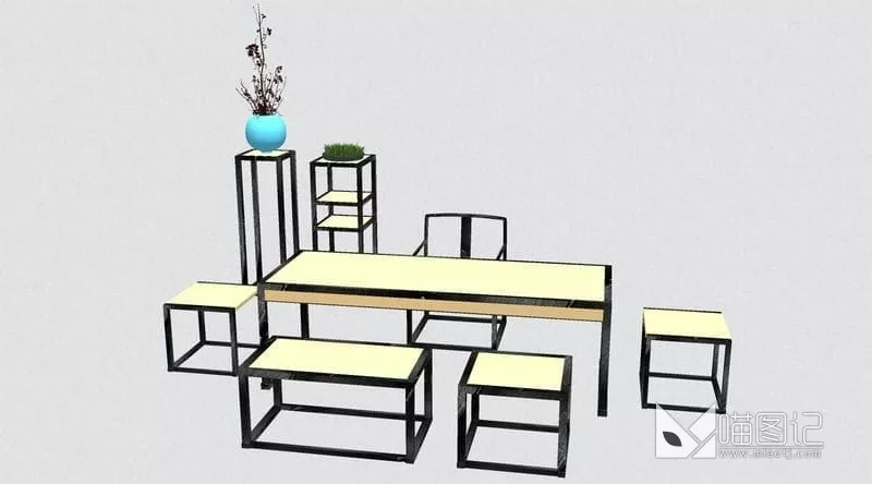 中式桌椅组合ID:44471_喵图记